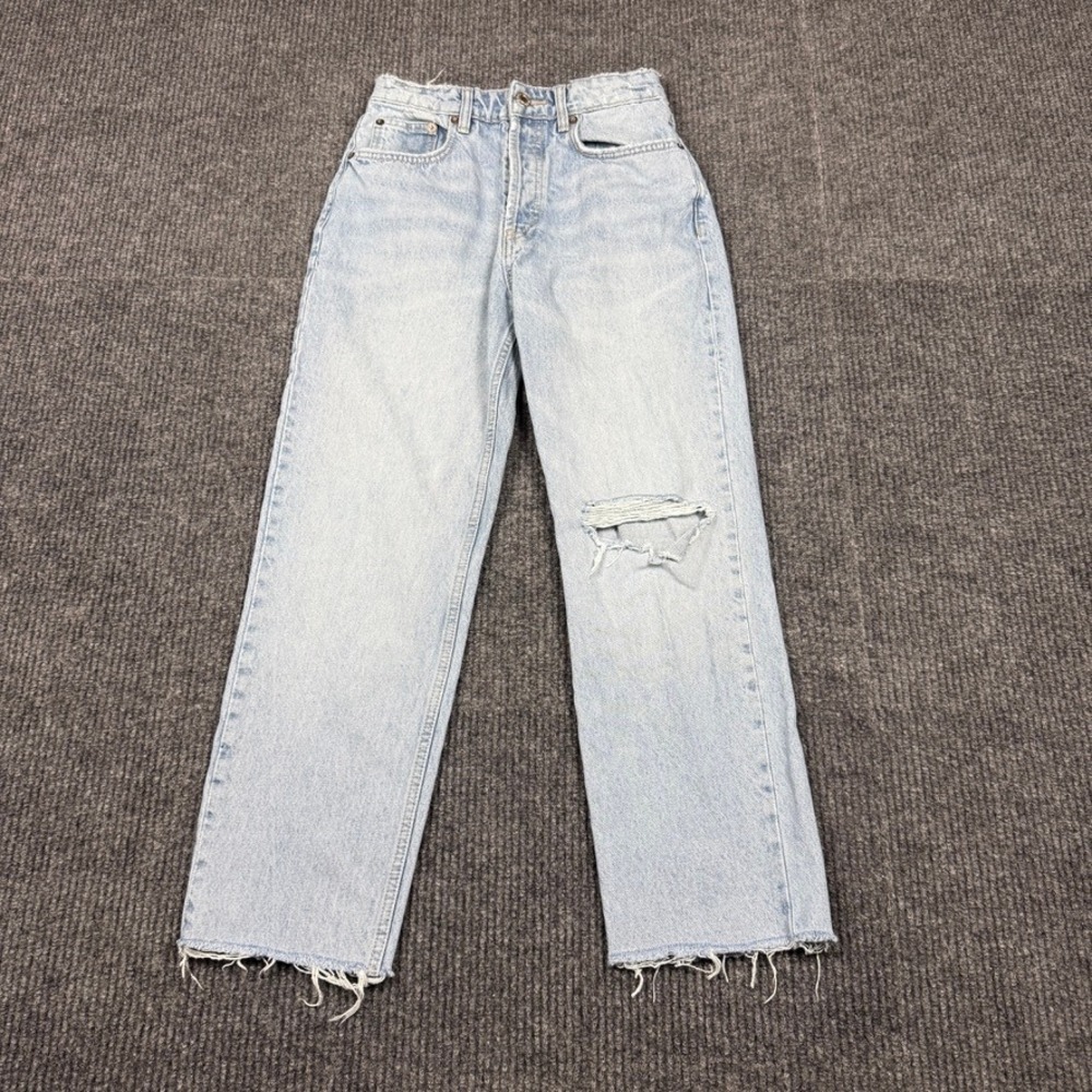 Zara Hi-Rise Straight Leg Distressed Jeans Light Wash Blue Size 4